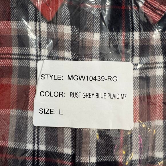 Alesbury Long Sleeve Flannel Button Up Shirt Red Gray Plaid NWT Men Size Large - Picture 9 of 9